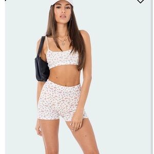 Edikted Primrose Waffle Shorts and Halter set